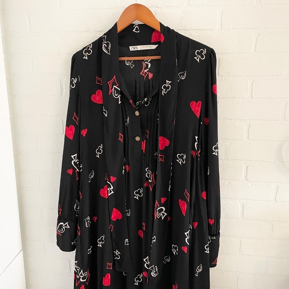 Zara Maxi dress goth Flowy Tie front Hearts Whimsical Novelty print XS Oversized - Picture 10 of 16